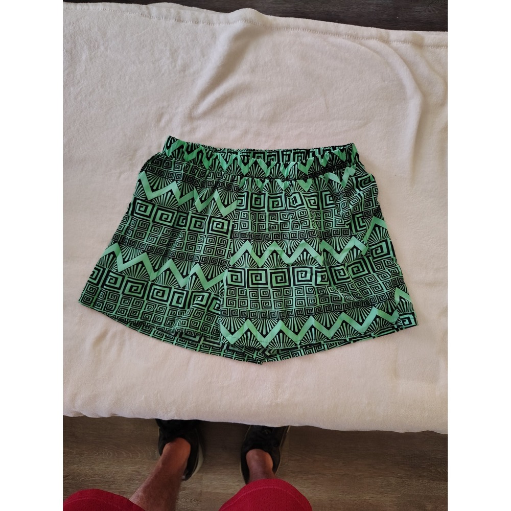 Tyche Mint Green‎ Black Geometric Greek Key Print Elastic Waist Shorts Large
